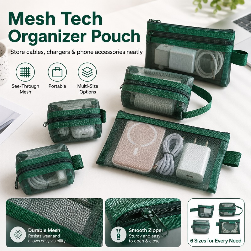 6PCS Mesh Tech Organizer Pouch - Tech Woven Accessories review and price